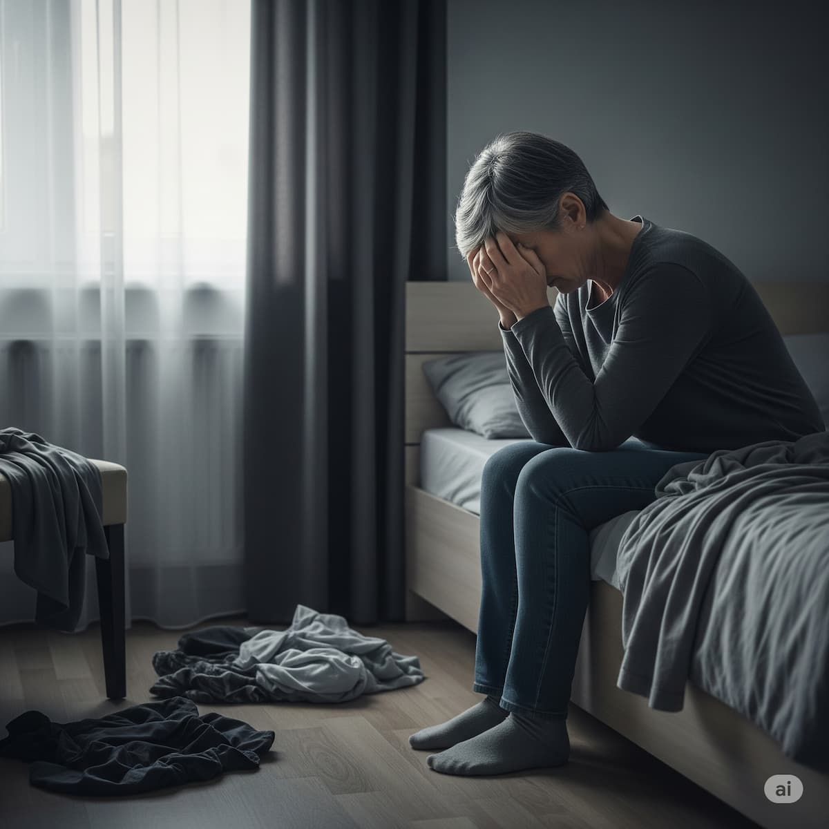 更年期の辛さを抱えて悩むが、対策を考える女性