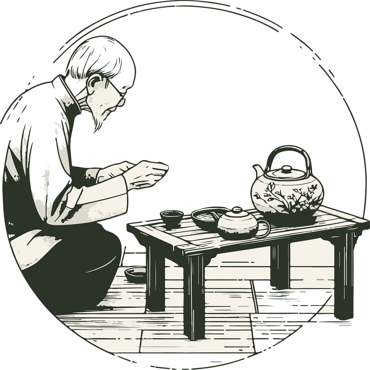 年老いた父がお茶を飲んでいるような様子